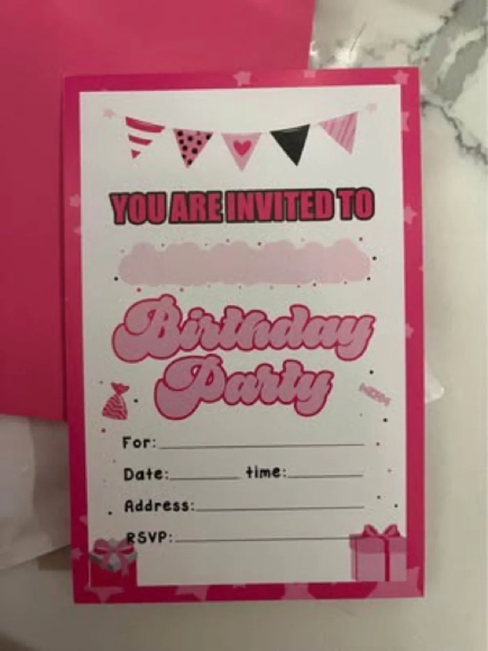 Pink Birthday Party Invitation Cards - Unbranded
